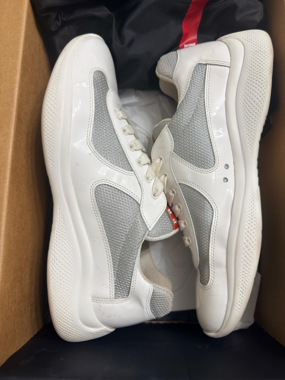 Prada White and Light Gray Men's Sneakers